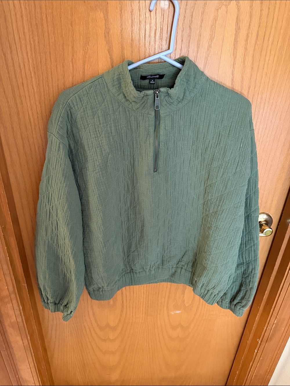 Madewell Olive Green Zip-Front Textured Pullover